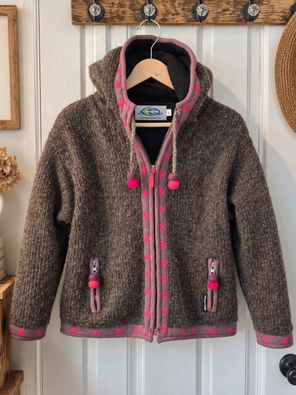 Laundromat 100% Wool Fleece Lined Hooded Sweater Jacket Women’s L